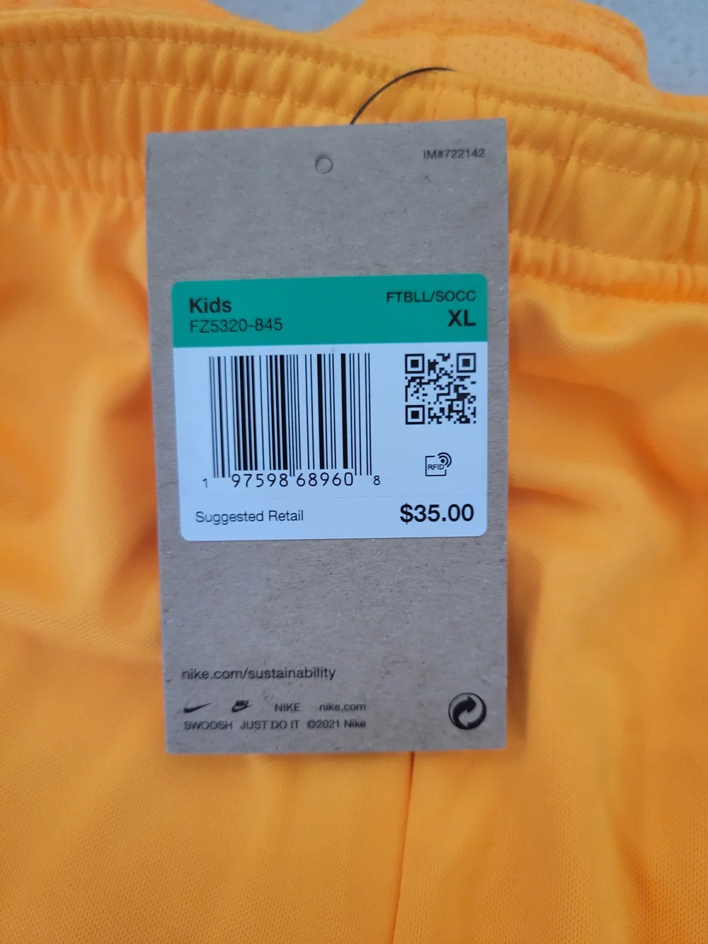 Nike Kylian Mbappe Kids NWT Orange Athletic Shorts with Pale Yellow Side Panels